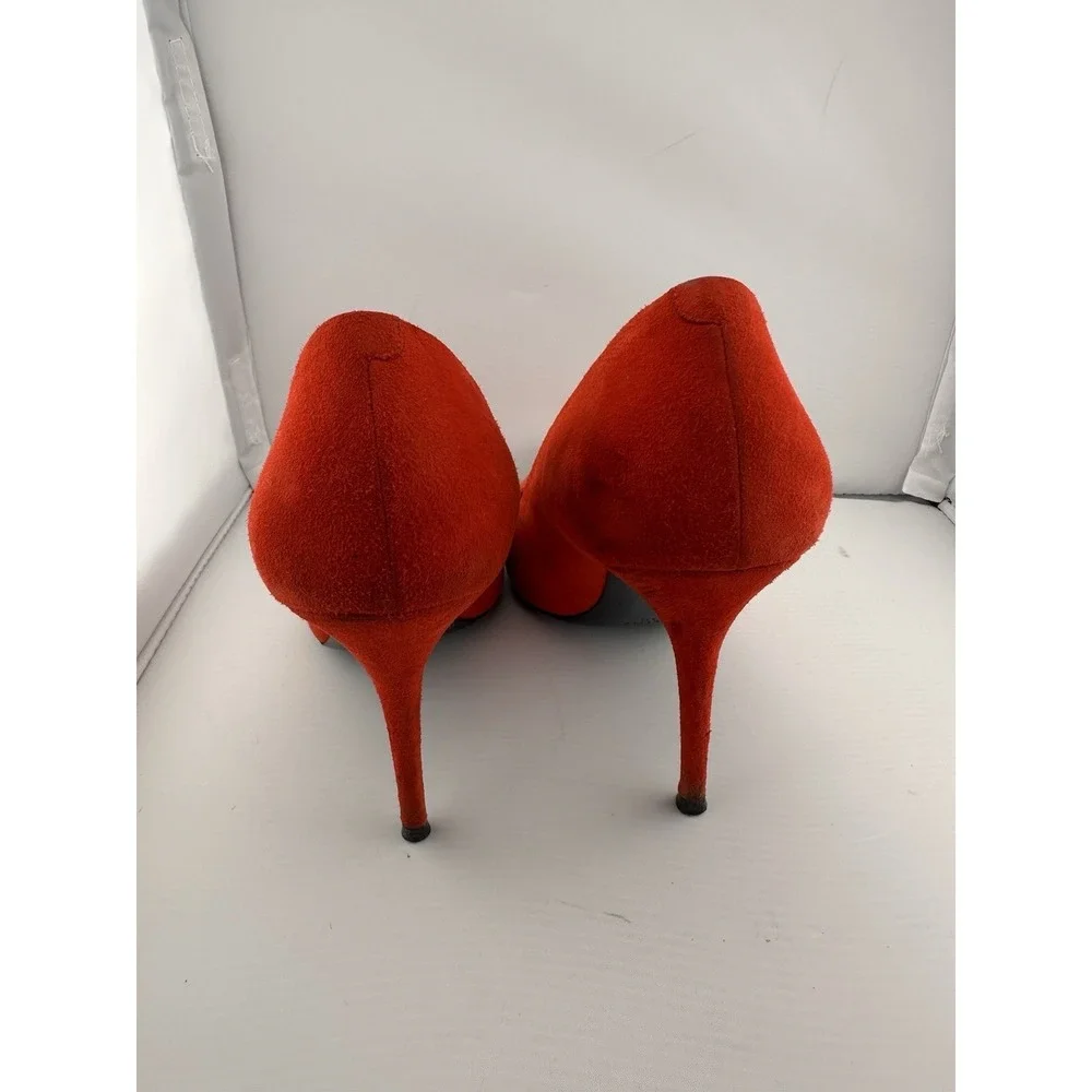 Celine Orange-Red‎ Suede Pointed Toe Stiletto Heel 39 US 8.5 Boss Power Preppy - Picture 5 of 11
